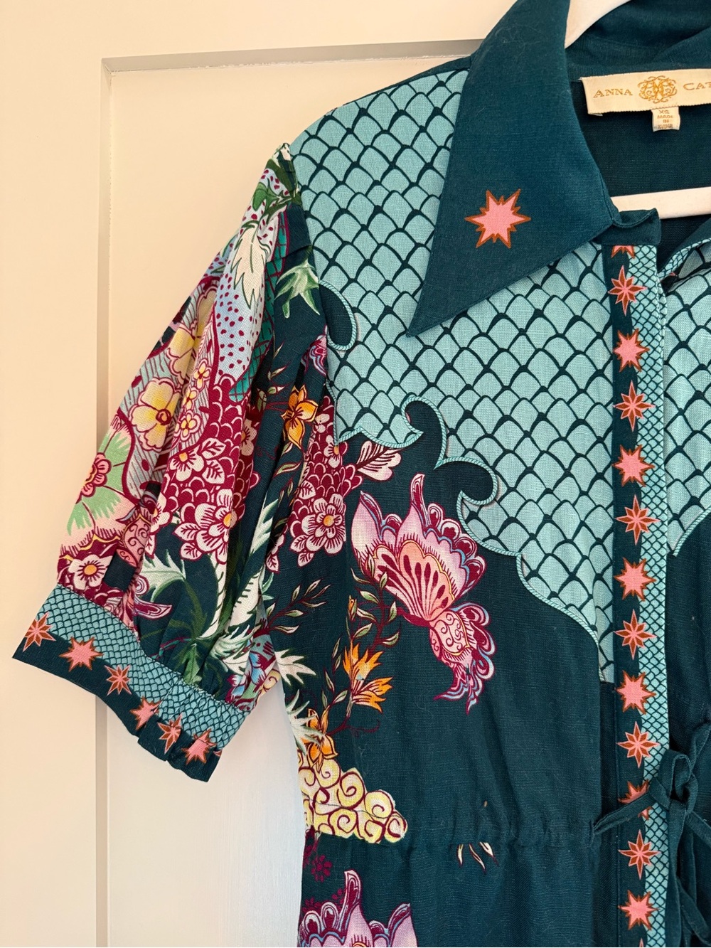 Anna Sui Teal Floral Mini Dress